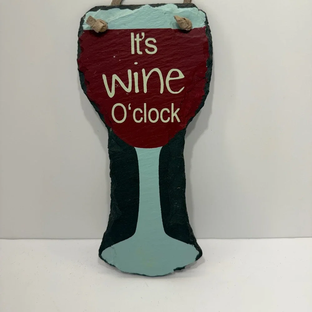 Lipscombe Gifts It's Wine O'clock Slate Wall Hanging Sign Bar Decor Red Black